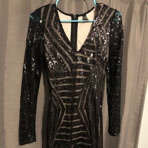 Black sequin party/occasion dress w/ nude underlay
